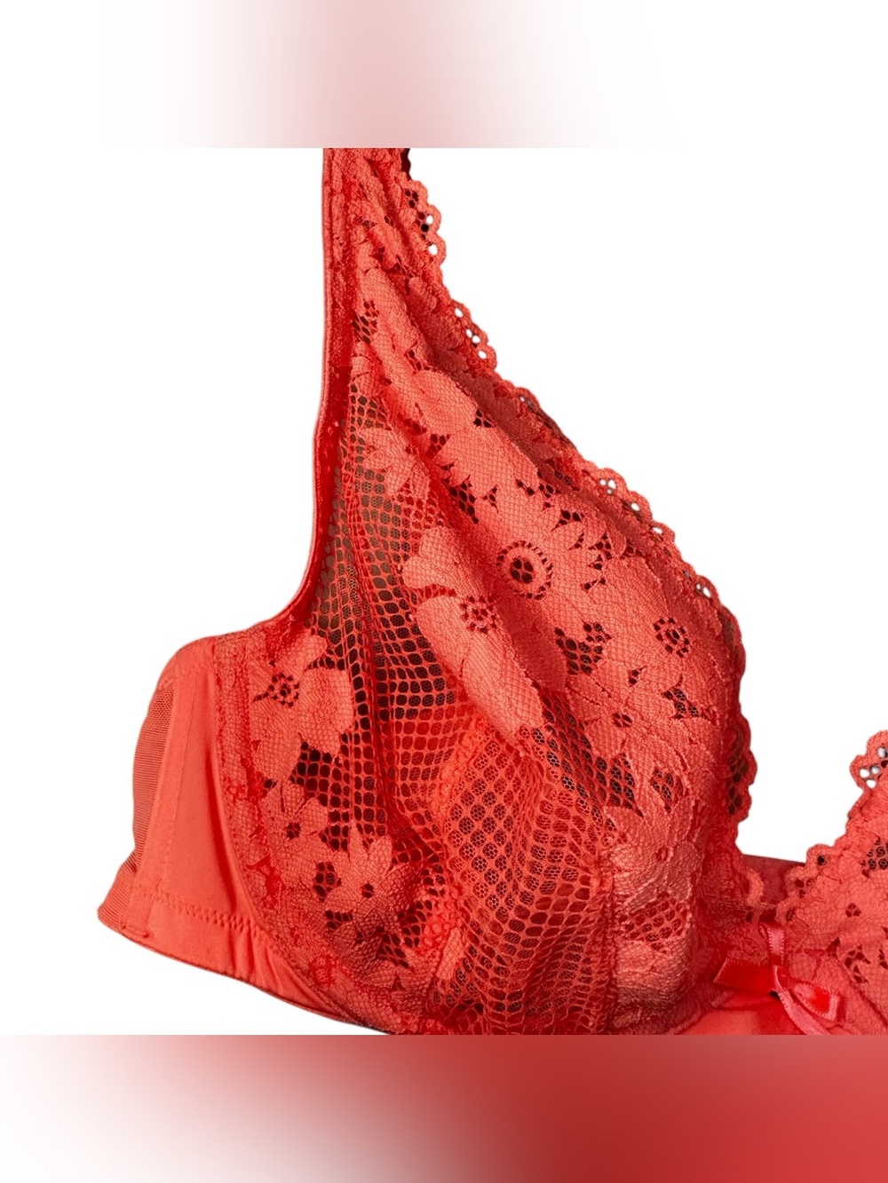 Cacique 38C Coral Lace Underwire Bra Floral Lace Balconette - Picture 4 of 11